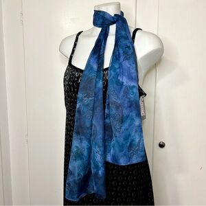 Vintage 90s Art of the Scarf Navy Blue Sheer Dragon Print Long Rectangle Scarf